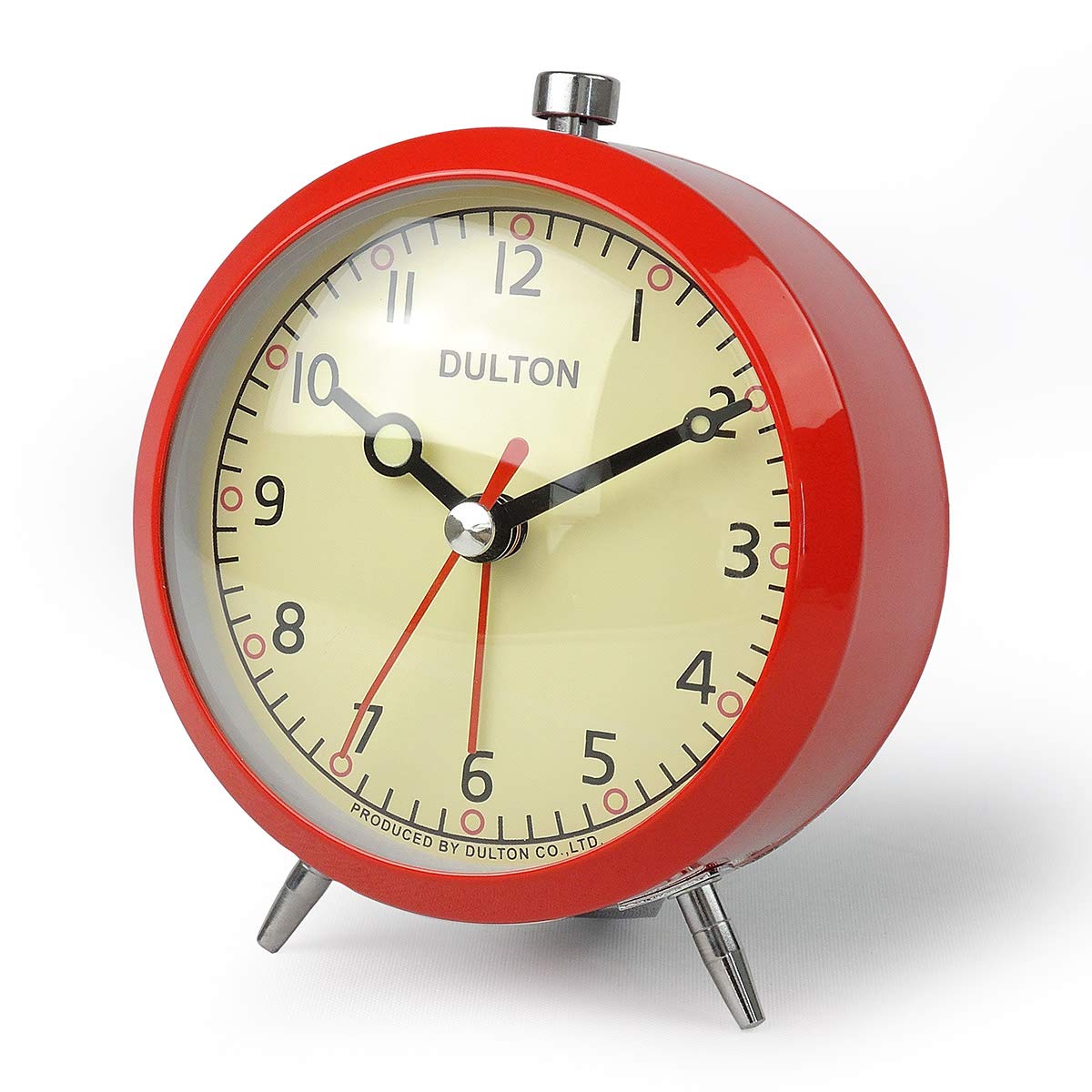 Dulton Analog Alarm Clock Red Alloy Steel Silent Sweep 4.3in Retro Quartz