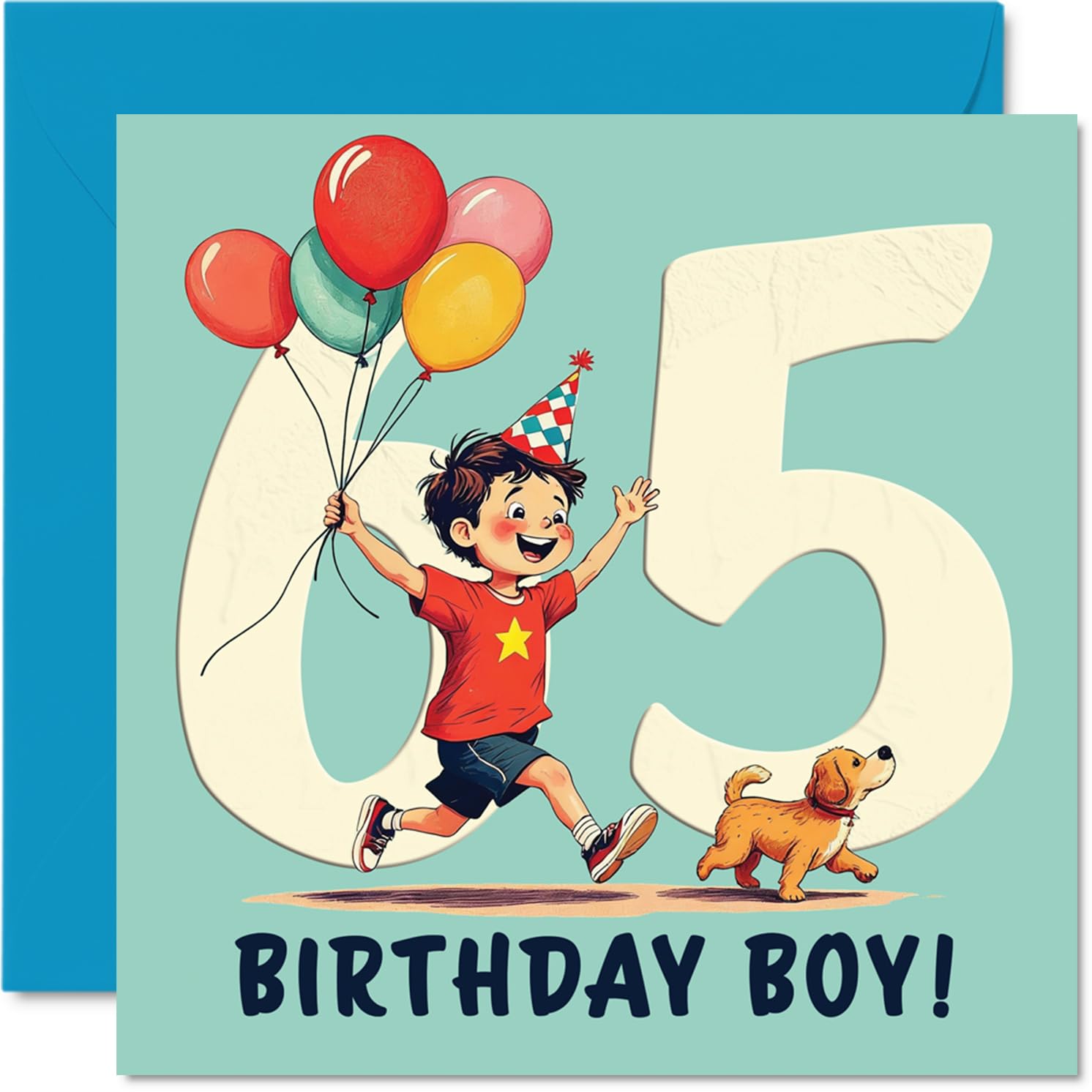 65th Birthday Cards for Men - Balloon Boy - Happy Birthday Card for 65 Year Old Man Uncle Cousin Neighbour Husband, 145mm Bday Greeting Cards