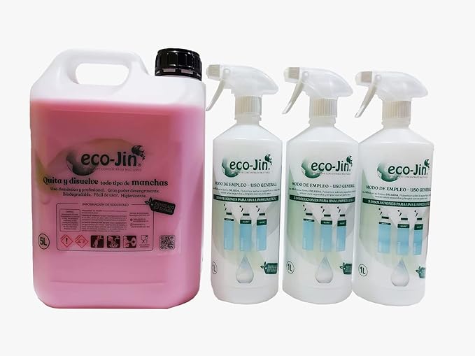 Eco-Jin Gran Poder Desengrasante Bidón 5 Litros Ultra Concentrado con 3 Vaporizadores Aroma Floral
