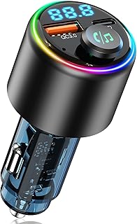 Bluetooth 5.3 FM Transmitter for car, Type-C PD 30W & QC3.0 18W USB Car Charger, Cigarette Lighter Bluetooth Car Adapter for Music, Hands-Free Call, Hi-Fi MP3 Player, 7 Colors LED Backlit