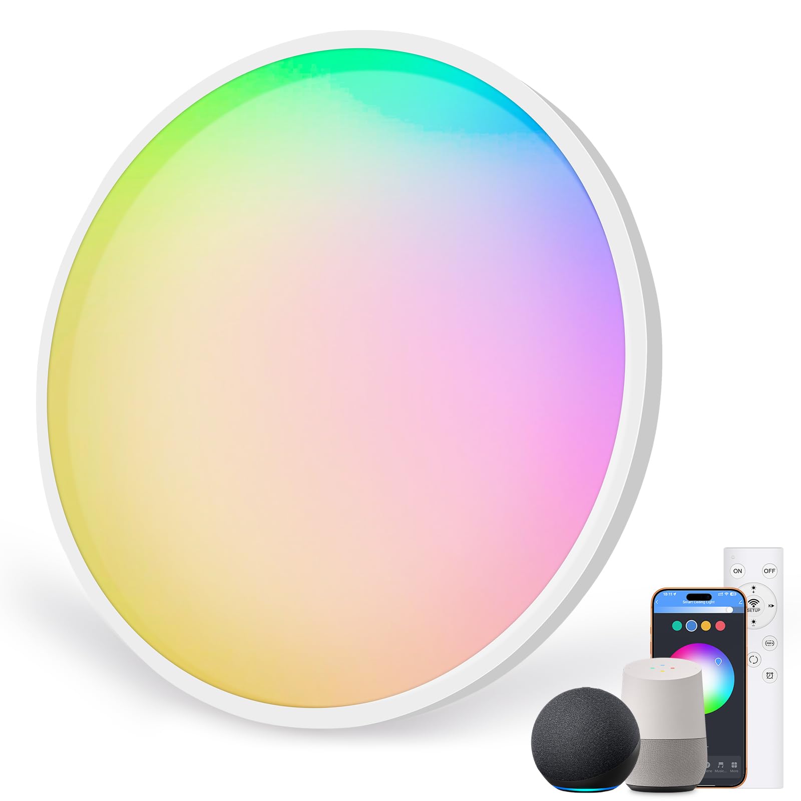 Oraymin 6PCS LED Deckenlampe Alexa Kompatibel, 24W Smart Deckenleuchte mit Fernbedienung, IP54 schlafzimmerlampe mit 16 Millionen DIY Farben, Dimmbar LED Lampe für Wohnzimmer Jugendzimmer, Ø30cm