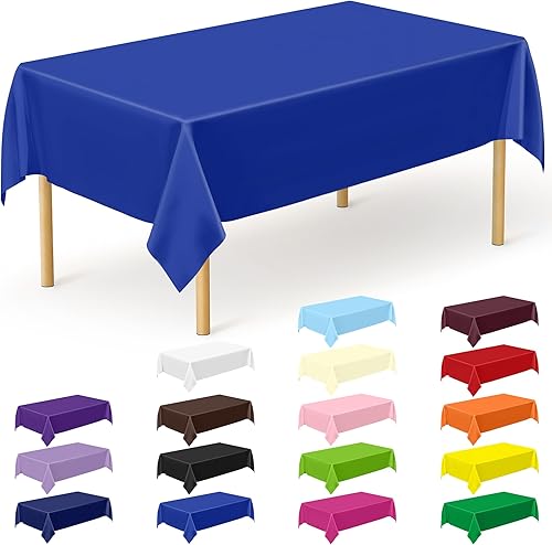 Miniatura 83 de Paquete de 4 manteles desechables de plástico para fiestas, 54" x 108" manteles rectangulares blancos y dorados, mantel impermeable para mesas Punto