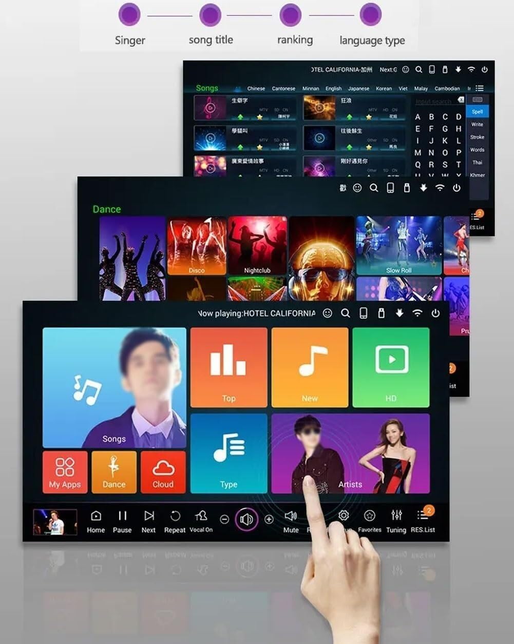 Karaoke System,KTV Player Karaoke Machine, 18.5 Inch Touch Screen Desktop, with Wireless Microphone Audio, AI Smart Voice Control, Support Multiple Languages(Black,10 Thousand Songs)