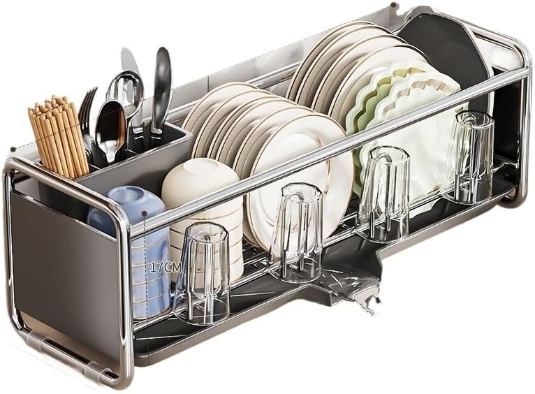Dish Drying Rack Bowl Drainer Over Sink Drainer Draining Rack Organizer Kitchen Sink Basket Tableware Narrow Cup Holder Shelf(Cream Standard)