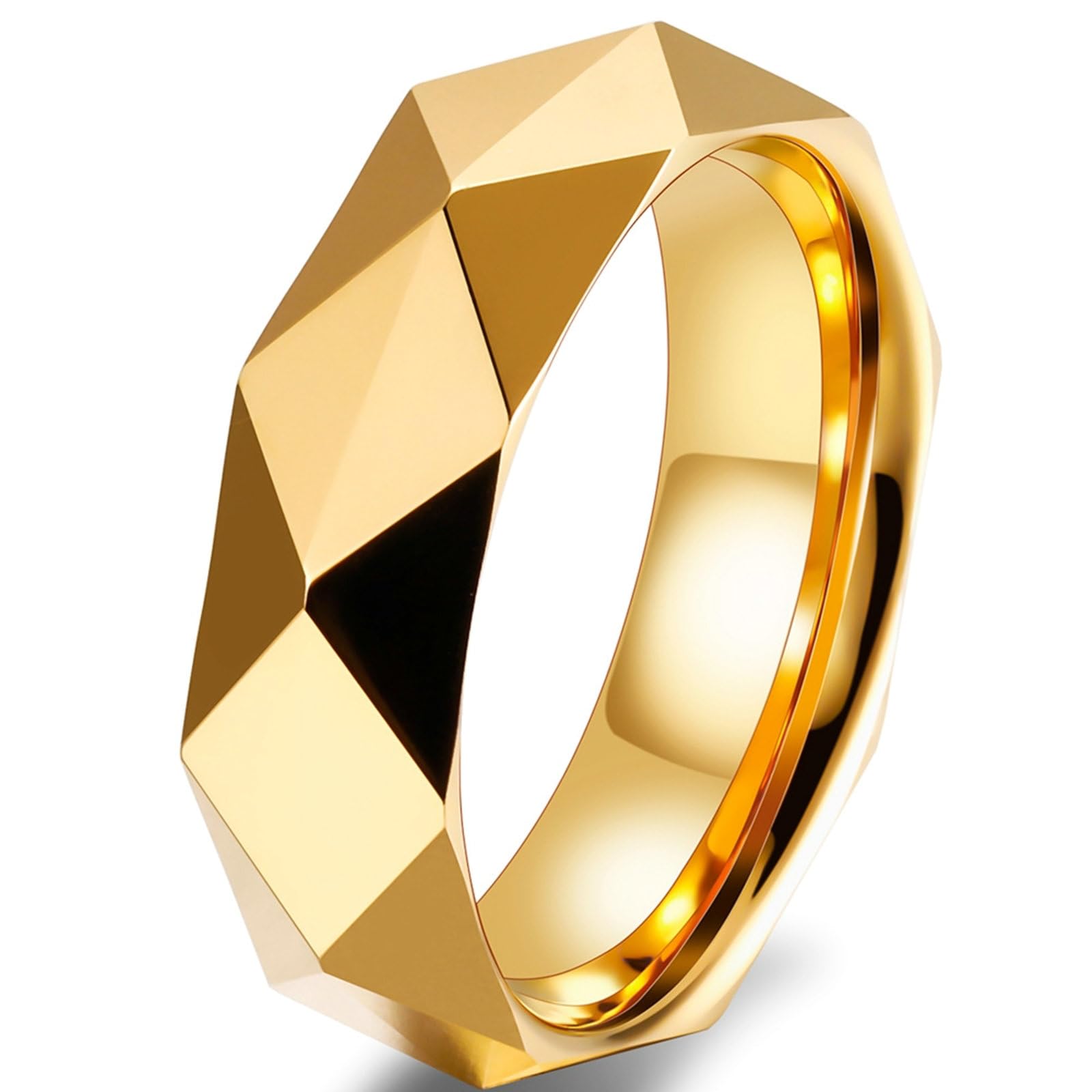Anello di fidanzamento in tungsteno, unisex, 6 mm, lucidato a specchio, con rombi, unisex, oro