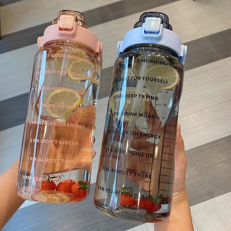 Image of 2L Capacity Sipper Water Bottle For Adults With Motivational Time Marker & Leak Proof Non-Toxic Transparent For Office, Gym, School, Collage, Home (BLUE)