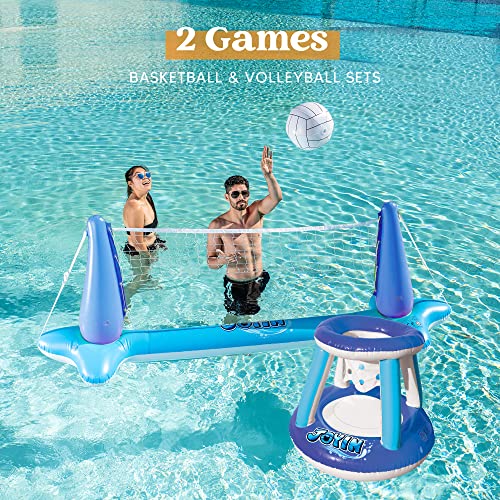 JOYIN Inflatable Pool Float Set Volleyball Net & Basketball Hoops, Floating Swimming Game Toy for Kids/Adults - Image 2