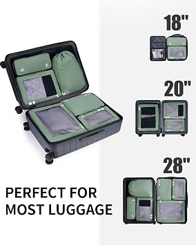 ECOHUB 7 Set Packing Cubes for Suitcases Tear-Resistant Travel Cubes with Laundry Bag & Shoe Bag Luggage Organizer Bags with ID Tag Packing Bags Travel Essentials for Women(Green)