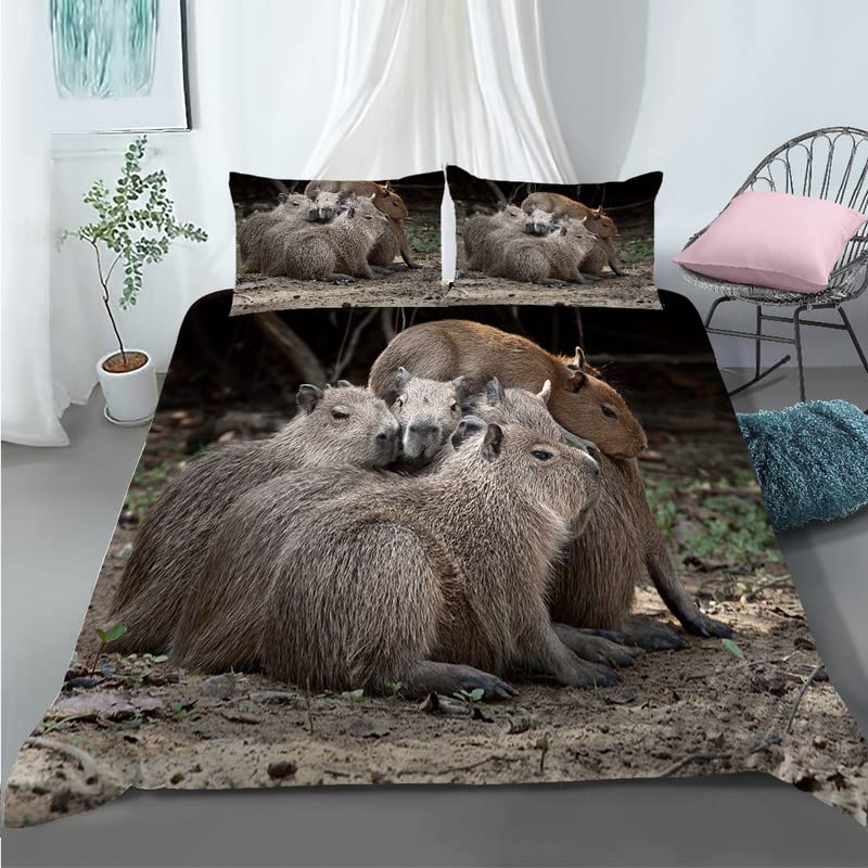 Housse de couette capybara 240x260 microfibre anti-plis et facile à enfiler