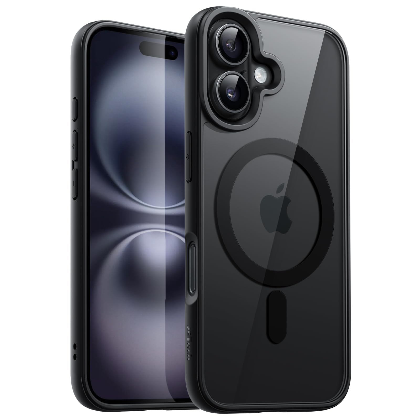 JETech Magnetic Case for iPhone 16 6.1-Inch Compatible with MagSafe, Shockproof Phone Bumper Cover, Solid Color Matte TPU Frame, Anti-Scratch Clear Back (Black)
