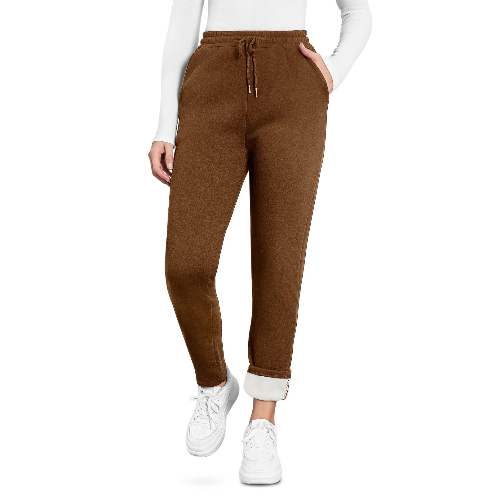 EDOTON Pantaloni da Jogging Donna Caldi Sportivi Pantaloni Termici Ispessiti in Pile Invernale Foderati con Tasche Pantaloni da Allenamento con Coulisse S-XL