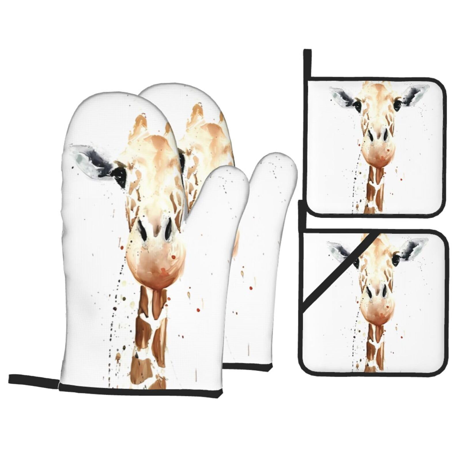 WHJSHOP clever giraffe Prints Kitchen Layers: Waterproof Oven Covers for Safe Handling & Easy Cleanup – 4 Piece Heat Protection Bundle