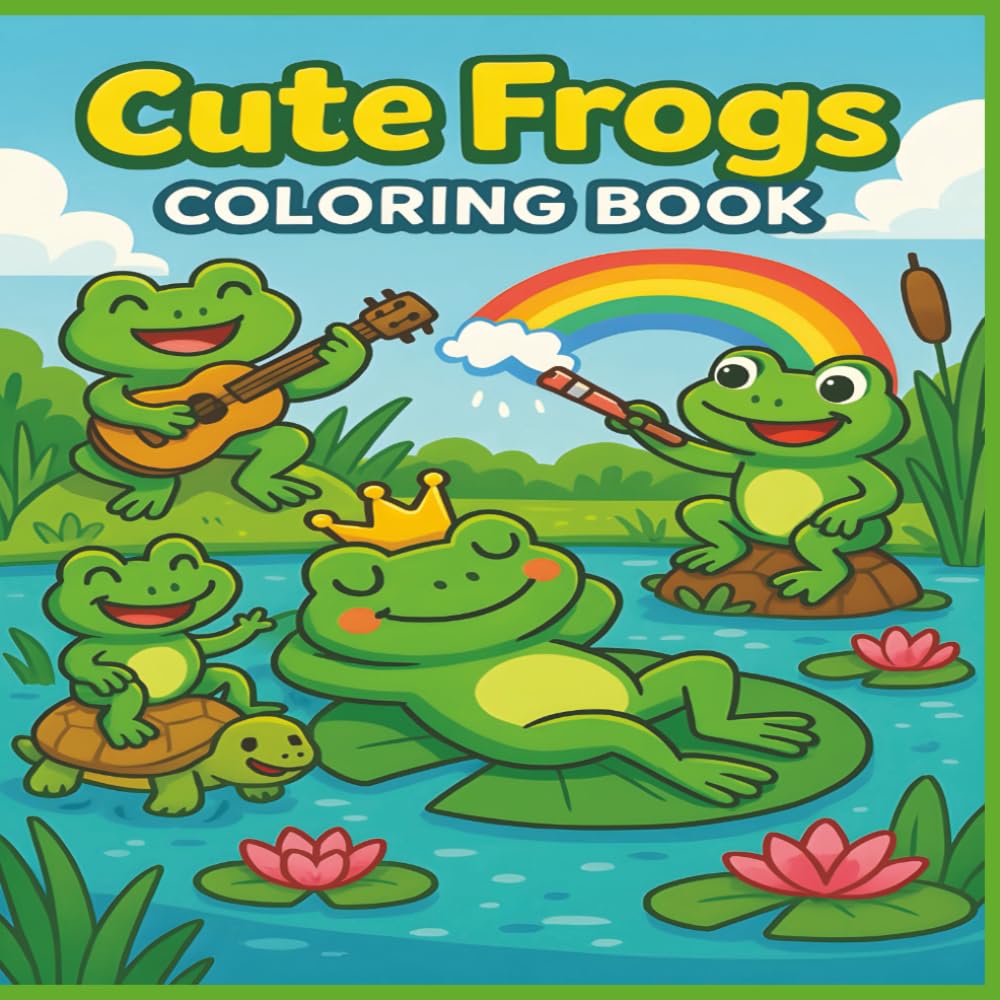 Cute Frogs Coloring Book: 50 Adorable and Funny Frog Scenes for Kids to Color, Laugh, and Relax