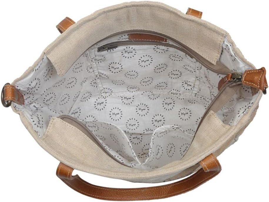 Myra Bag Sustainable Organic Fabric Market Bag Upcycled Cotton & Leather S-2887 - Image 7