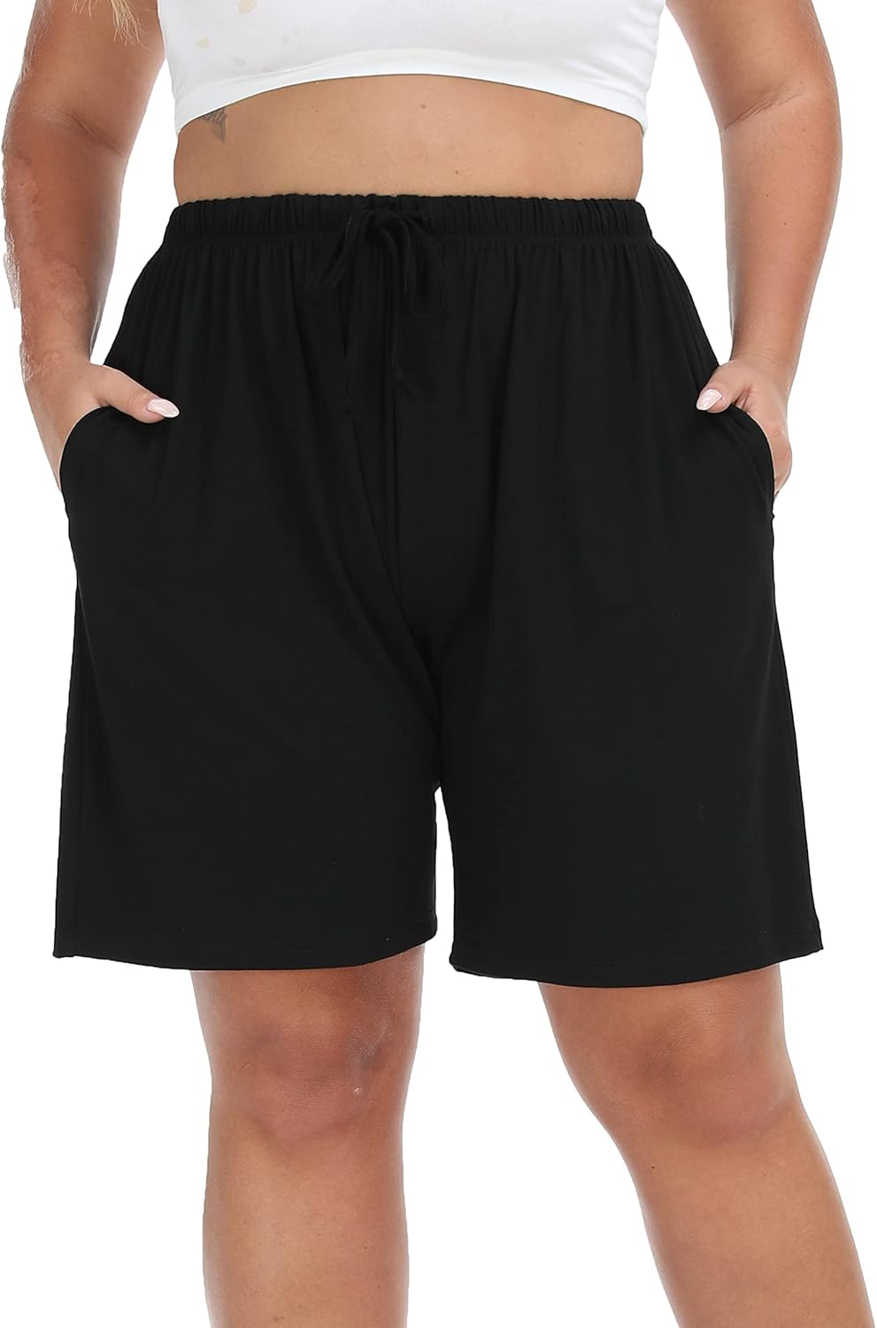 Cheapestbuy Women's Plus Size Bermuda Shorts Casual Summer Sweat Shorts Cotton Lounge Yoga Shorts with Pockets Drawstring