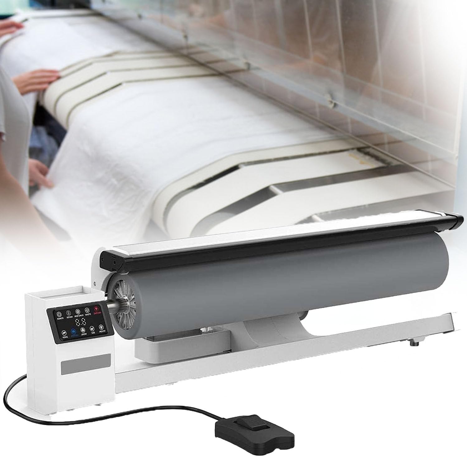 Rotary Iron Steam Roller Ironing, 90Cm Commercial Steam Press with Foot Pedal, Multiple Steam Functions, for Hotel Linen, for Clothes, Garments, Curtains