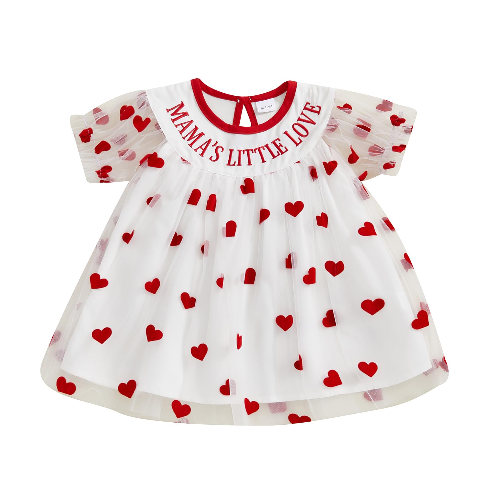 Toddler Baby Girl Valentine’s Day Dress Heart Printed Short Sleeve Tulle Dresses Valentine Girl Clothes (White, 12-18 Months)