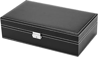 Joyero organizador de relojes con 8 ranuras, caja de almacenamiento con cerradura y espejo para hombres y mujeres, color negro