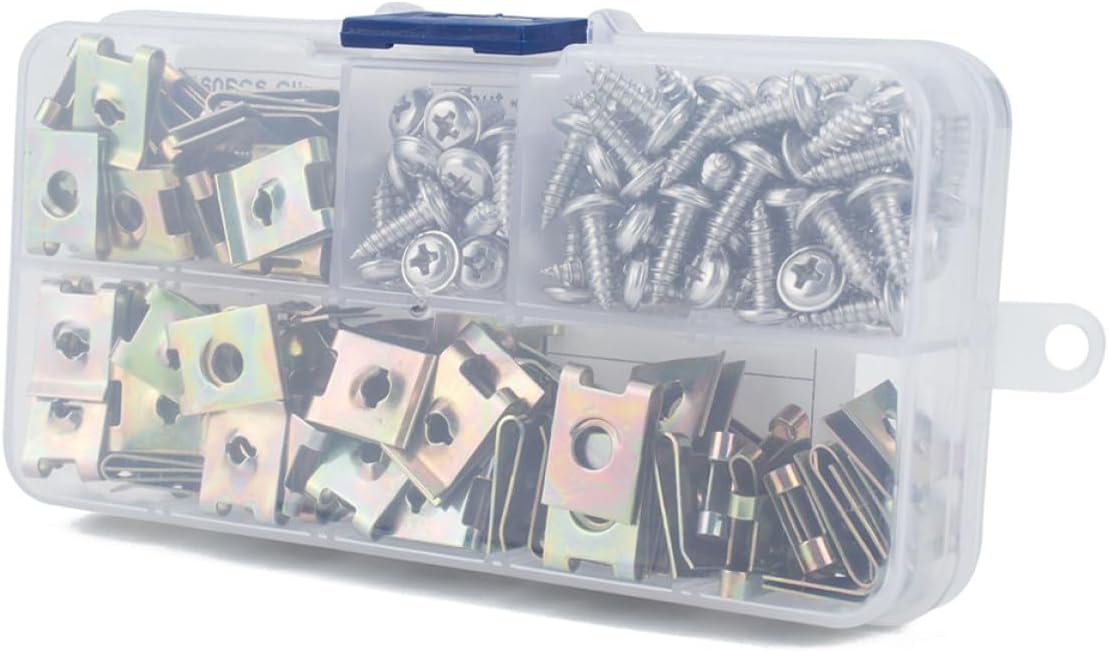 160pcs U Nut Fastener Self Tapping Nut Motorcycle Fairing Bodywork Panel High Strength Manganese Steel Silver Clips for Fixing-based Use