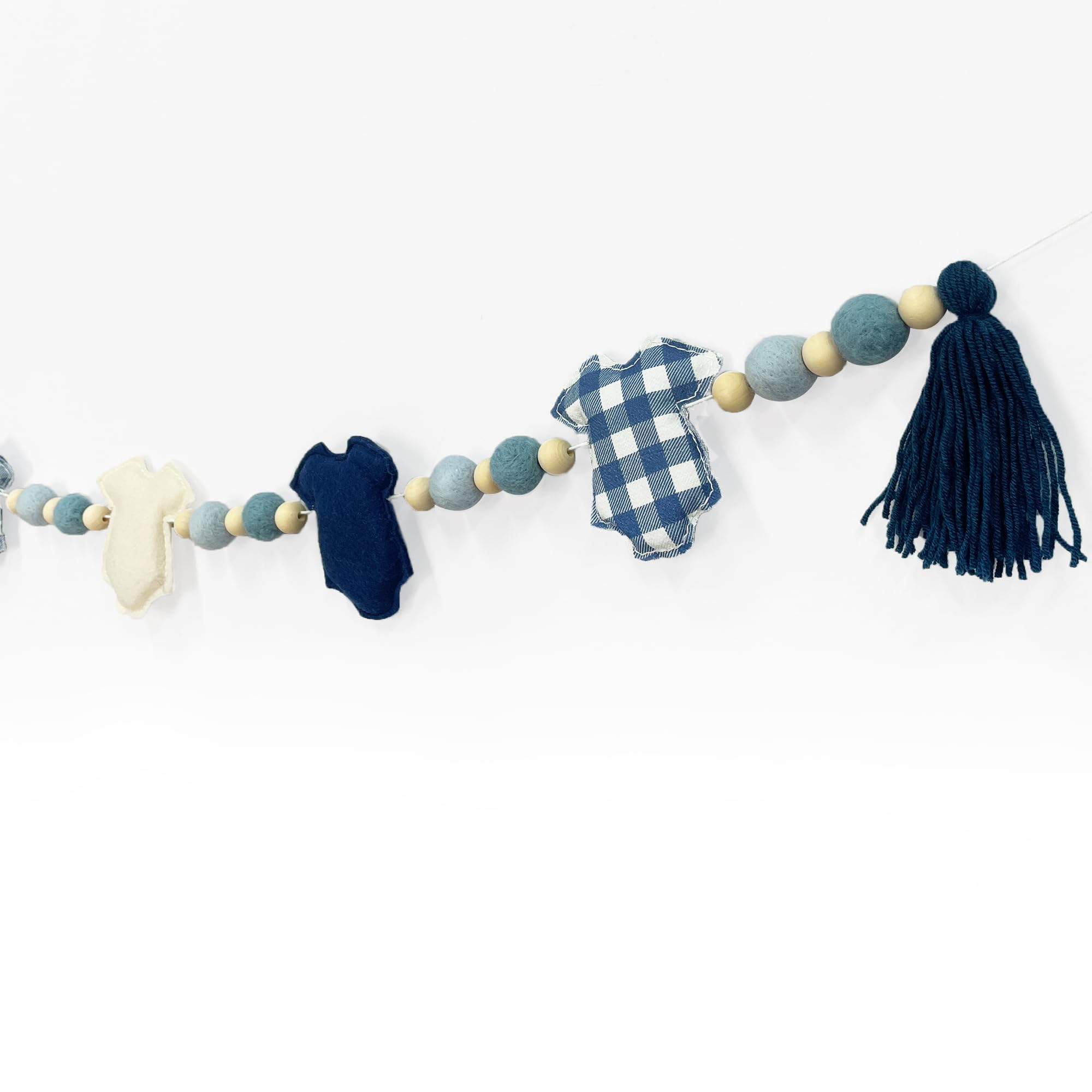 Babykleidung, Dekoration, vorbespannt, handgefertigt, Filz, Babykleidung, Holzperlen, Wolle, Filzball, Banner, Girlande für süße Babys, Jungen, Babyparty, Party, Kinderzimmer, Kamin, Heimdekoration