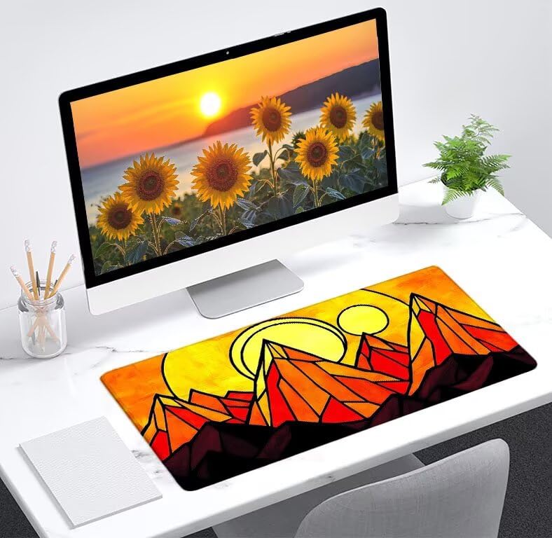 Mouse pad géométrique grand format base antidérapante résout les glisses