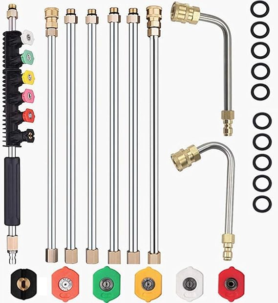 Selkie 120inch Stainless Steel Pressure Washer Extension Wand Power Washer Lance with Spray Nozzle Tips,30°,90°Curved Rod, 1/4’’Quick Connect, Replacement for Anti-Leaked Ring 4000 PSI… Selkie 120inch Stainless Steel Pressure Washer Extension Wand Power Washer Lance with Spray Nozzle Tips,30°,90°Curved Rod, 1/4’’Quick Connect, Replacement for Anti-Leaked Ring 4000 PSI…