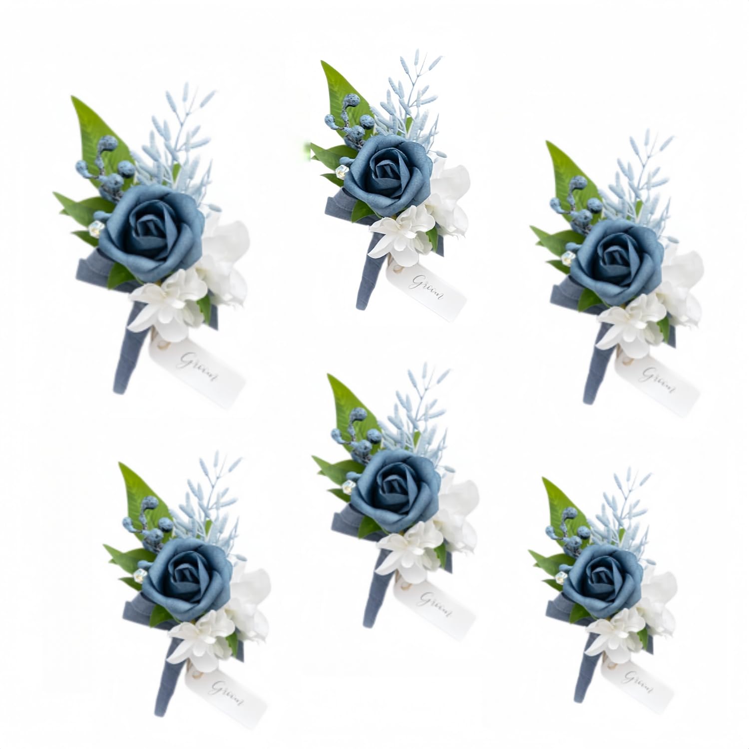 Boutonniere azul oscuro para trajes de novio y padrinos en fiestas de graduación y bodas