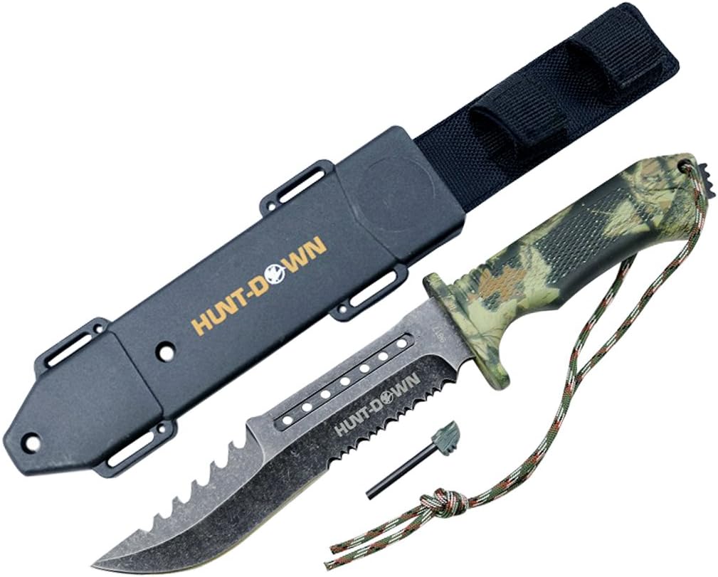 HUNT-DOWN 12" Survial Hunting Knife with ABS Sheath and Fire Starter New