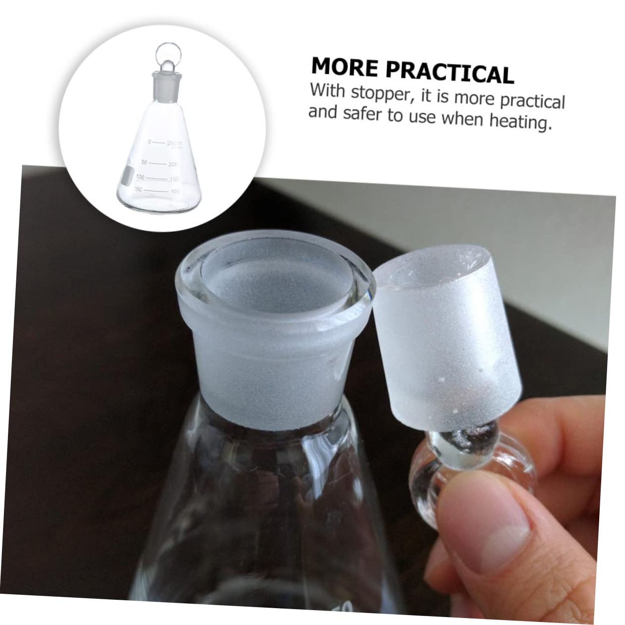 Set di 3 Beute Coniche in Vetro 250ml con Tappo e Scala Chiara per Esperimenti Scolastici Strumenti per Chimica Laboratorio