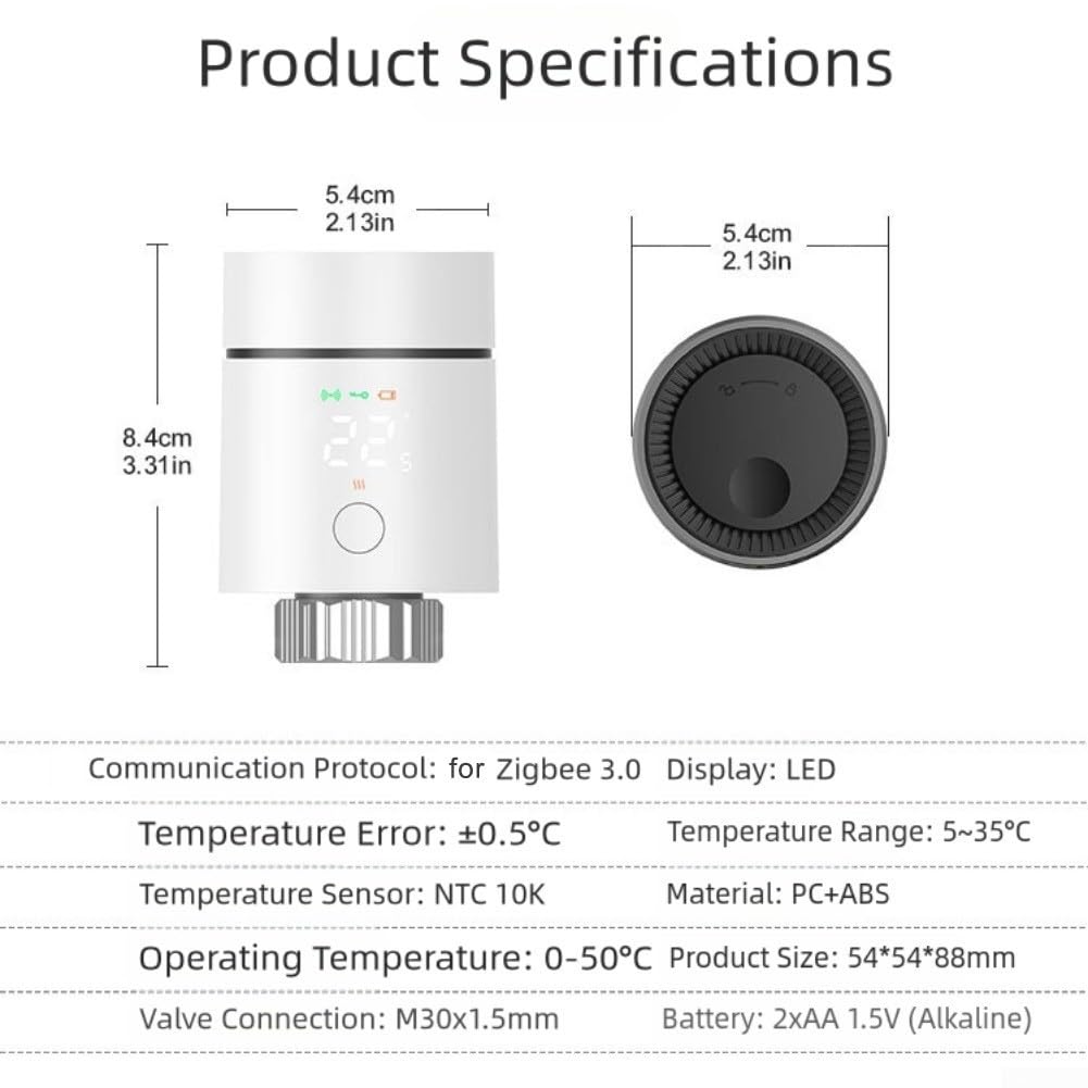 Smart for Zigbee Valvola termostatica del radiatore TRV, per Tuya Valvola di controllo della temperatura per riscaldamento centralizzato, Regolatore di riscaldamento a pavimento regolabile, Valvola