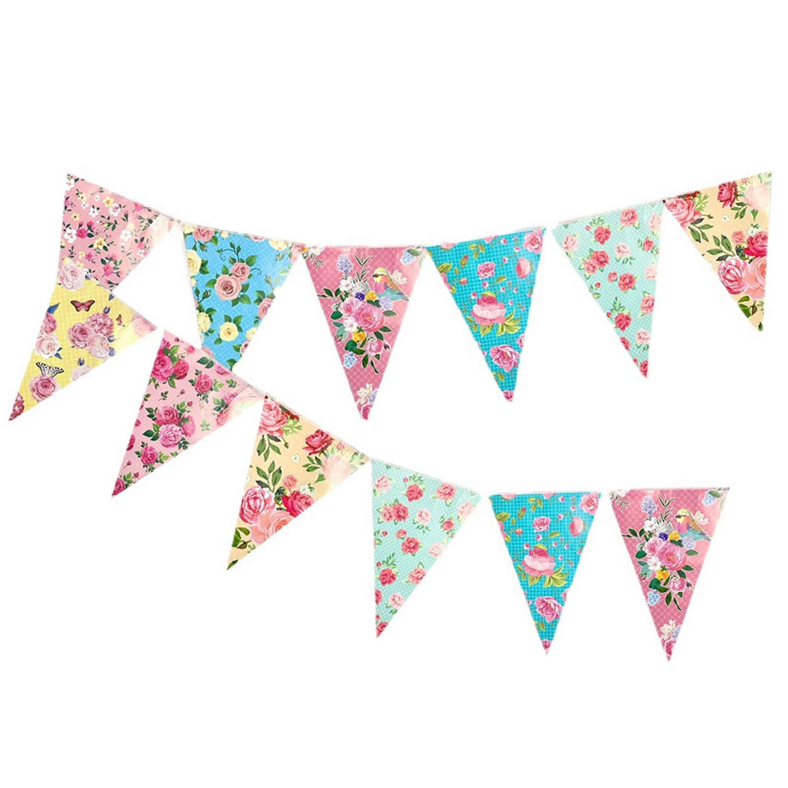 Vintage Floral Bunting - 24PCS Paper Party Banners Ready to Hang, Elegant Rose Garden Tea Party Decorations for Adult Celebrations