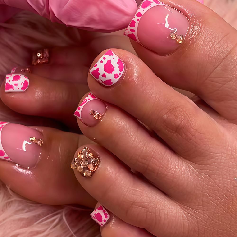 Cute Pink Leopard Print Press On Toenails - Full Cover