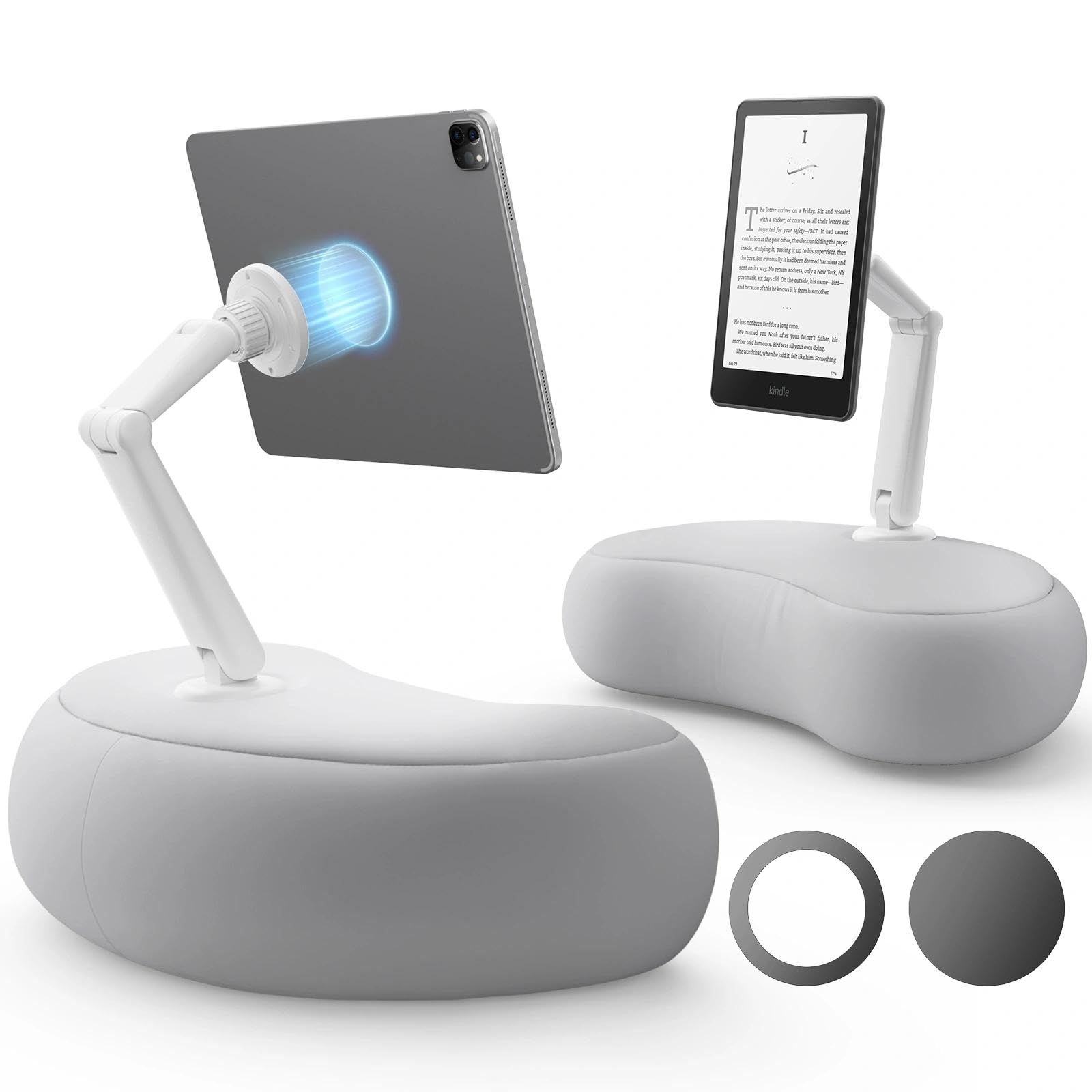 SAIJI Soporte de Almohada Kindle – Soporte magnético para iPad Compatible con Kindle, Tablet, iPad, iPhone, Soporte de Tableta de 360° para Cama con Almohada ergonómica y Brazo de Doble articulación