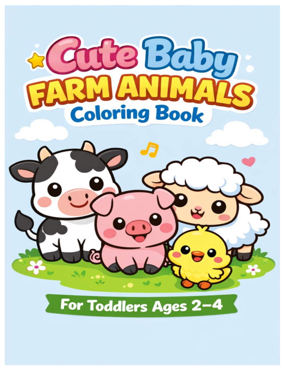 Cute Baby Farm Animals Coloring Book: Fun & Easy Coloring Pages for Toddlers Ages 2–4