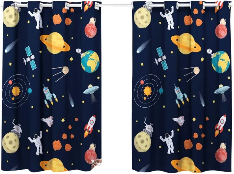 Cortina Quarto Infantil Criança Pequena Simples Basica Decorativa Jupiter Astronauta Marinho P/Varao