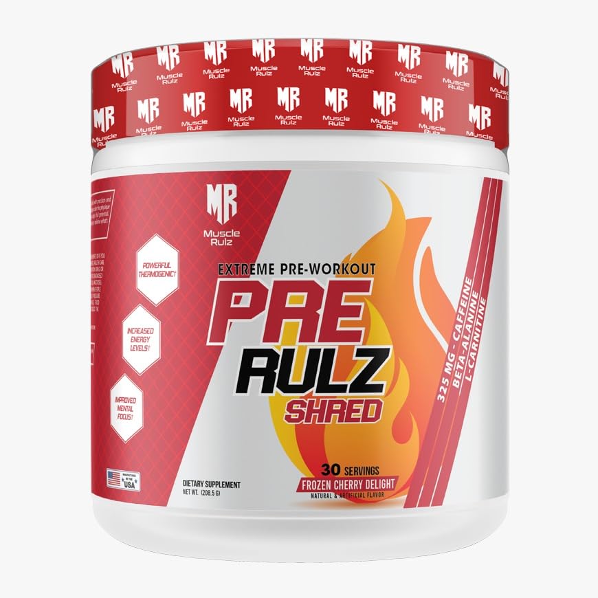 MuscleRulz Pre Rulz Shred - Pre-Workout Supplement for Weight Loss, Stubborn Fat Reduction, Craving Control & Enhanced Performance | 30 Servings (214, FROZEN CHERRY DELIGHT)