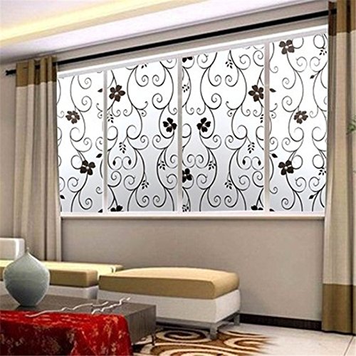Película decorativa autoadesiva WINOMO para janela de vidro fosco flor de ferro decalque de janela p