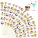 Mumufy 240 Pcs Summer Pool Beach Cocktail Picks Hawaiian Tropical Toothpicks Sun Glass Pool Bamboo Picks Food Picks for Cocktail Appetizers Food Drinks Hawaii Beach Holiday Party Supplies