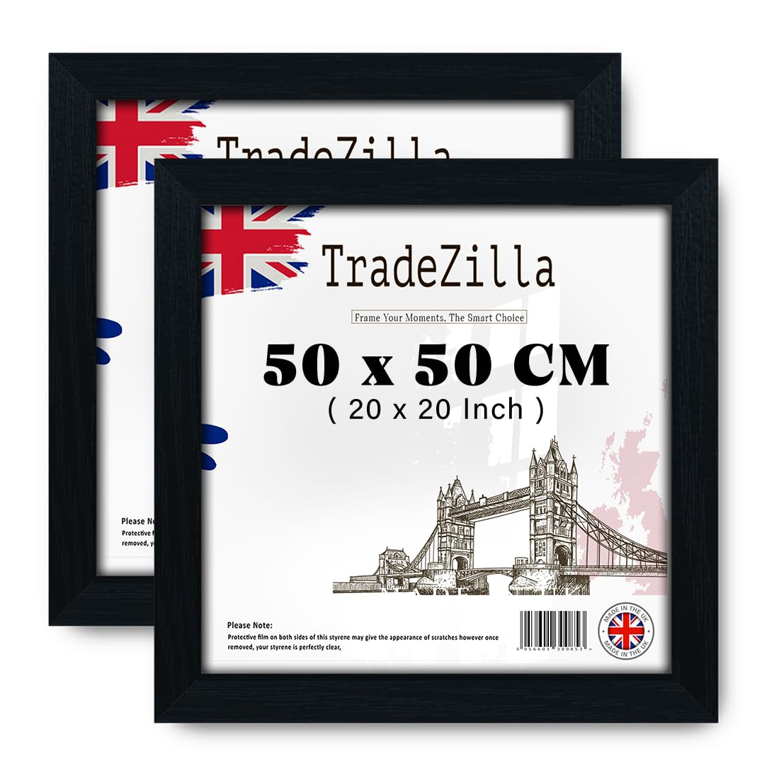 TradeZilla ® pack of 2 (50 x 50 CM) Frame 500 x 500 mm MDF Wood Frames 50 x50 cm - 20 x 20 Inch Photo Frames - 1' 8" x 1' 8" Suitable for Decorating [ Black ]