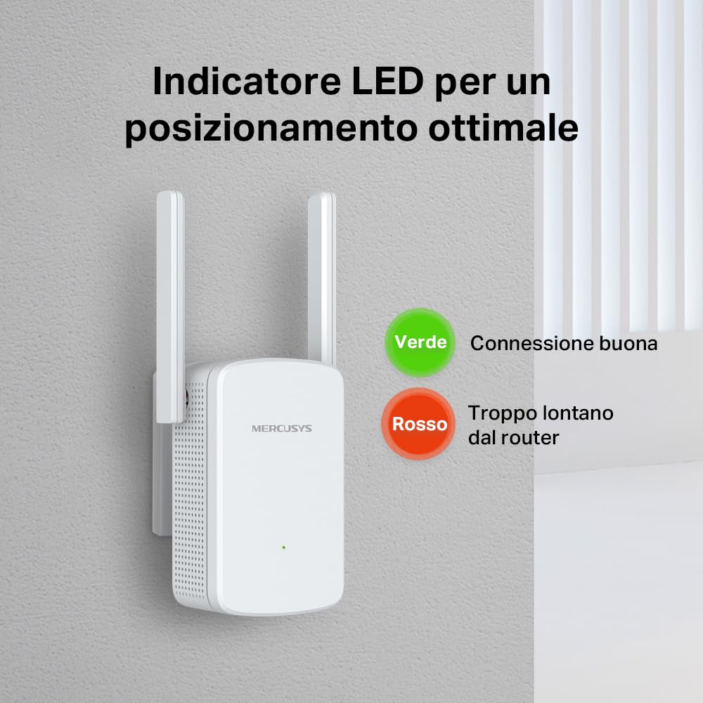 Mercusys TP-Link ME12 Ripetitore WiFi, Velocità Single Band 300 Mbps, Ripetitore WiFi Potente per Casa, 2 Antenne Esterne, Potenzia Copertura, Amplificatore, WPA3-PSK, Easy Setup