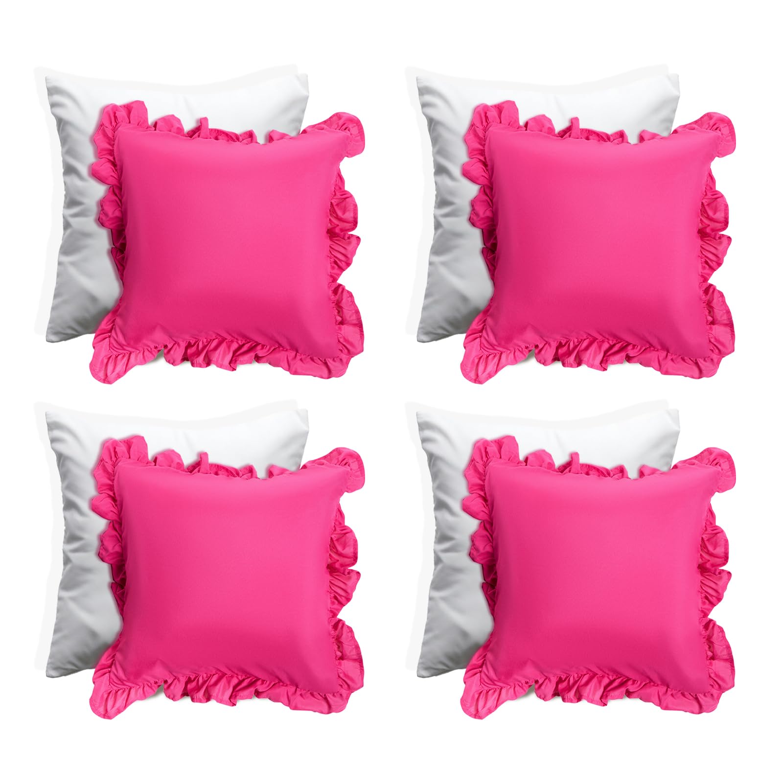 Ohs Women's Hot Pink Cushions With Covers Included 45 X 45Cm Set Of 4, Soft Comfy Frill Edge Throw Pillow Covers With Invisible Zipper Sofa Cushions For Bedroom Living Room