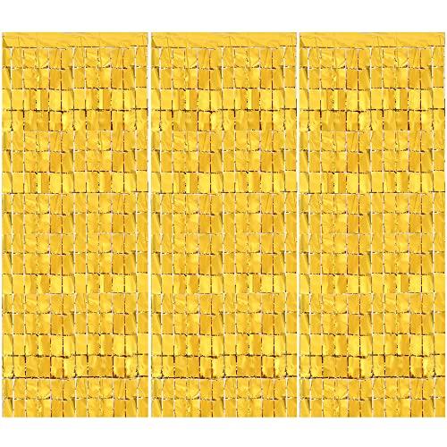 3 Pcs DecoracióN Cortina Purpurina, Cortina De Oropel MetáLica Cortinas MetáLicas Cuadradas De Oropel Foil Curtains, 1x2m, para La DecoracióN De La Despedida De Soltera De CumpleañOs (Oro) Cover