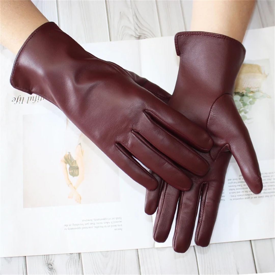 Guantes de piel de oveja para mujer, delgados, sin forro, para pantalla táctil, color sólido, clásicos, para montar al aire libre, guantes de conducción de cuero, gris claro, 9 7.5