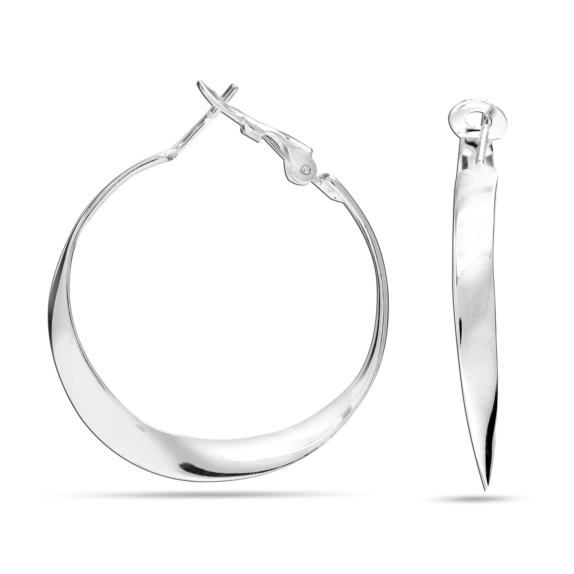 Amazon Brand - Nora Nico Womens Round Rhodium-Plated Light-Weight Clutch Less Hoop Earrings (B0992FPVQK) Amazon Price History, Amazon Price Tracker