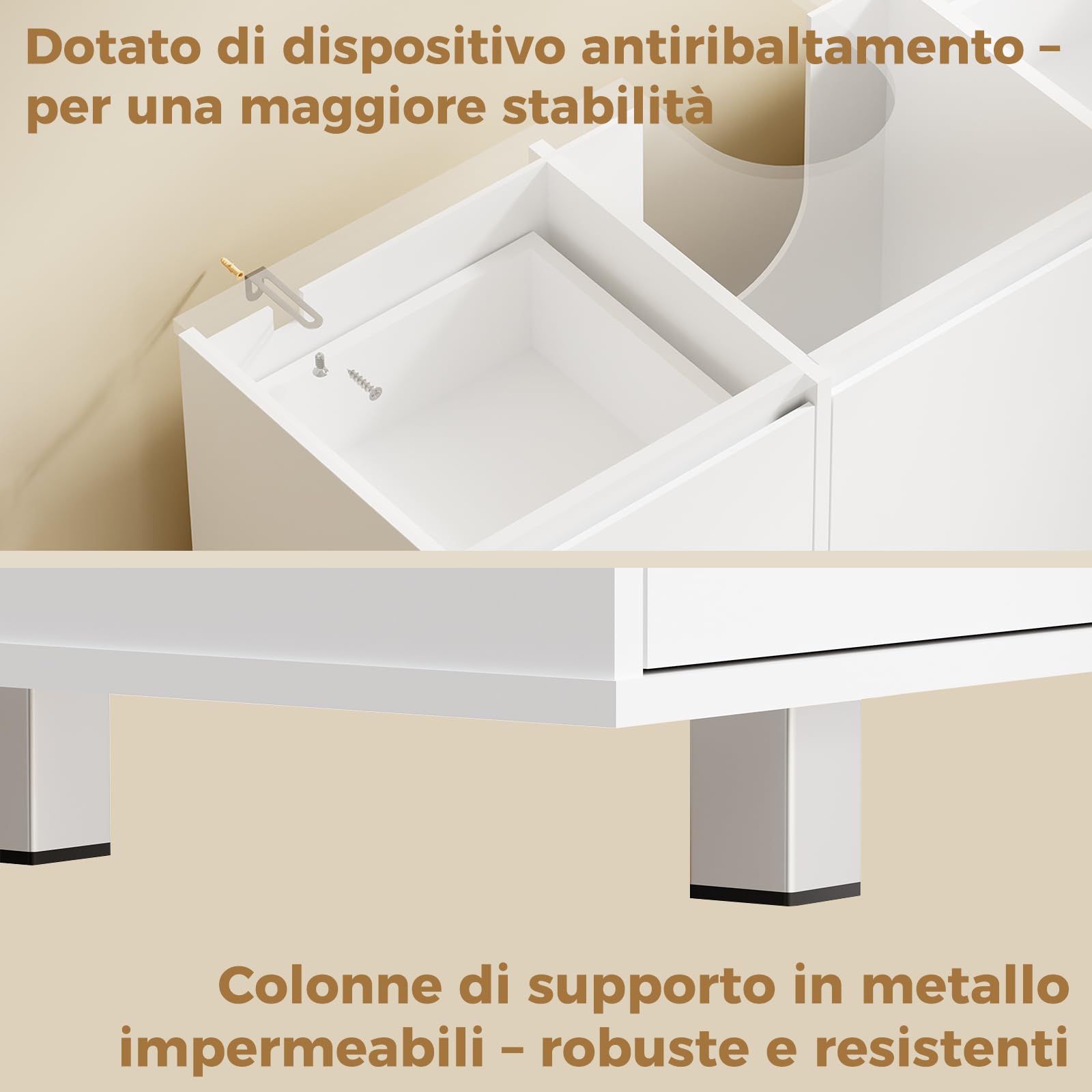 BEWISHOME Mobile Sottolavabo per Bagno, Mobiletto da Bagno, Doppio Cassetto, Tre Ante, Ampia Capacità di Contenimento, Mobile Bagno con Gambe, 90 x 30 x 62,5 cm, Bianco, EYSG01W