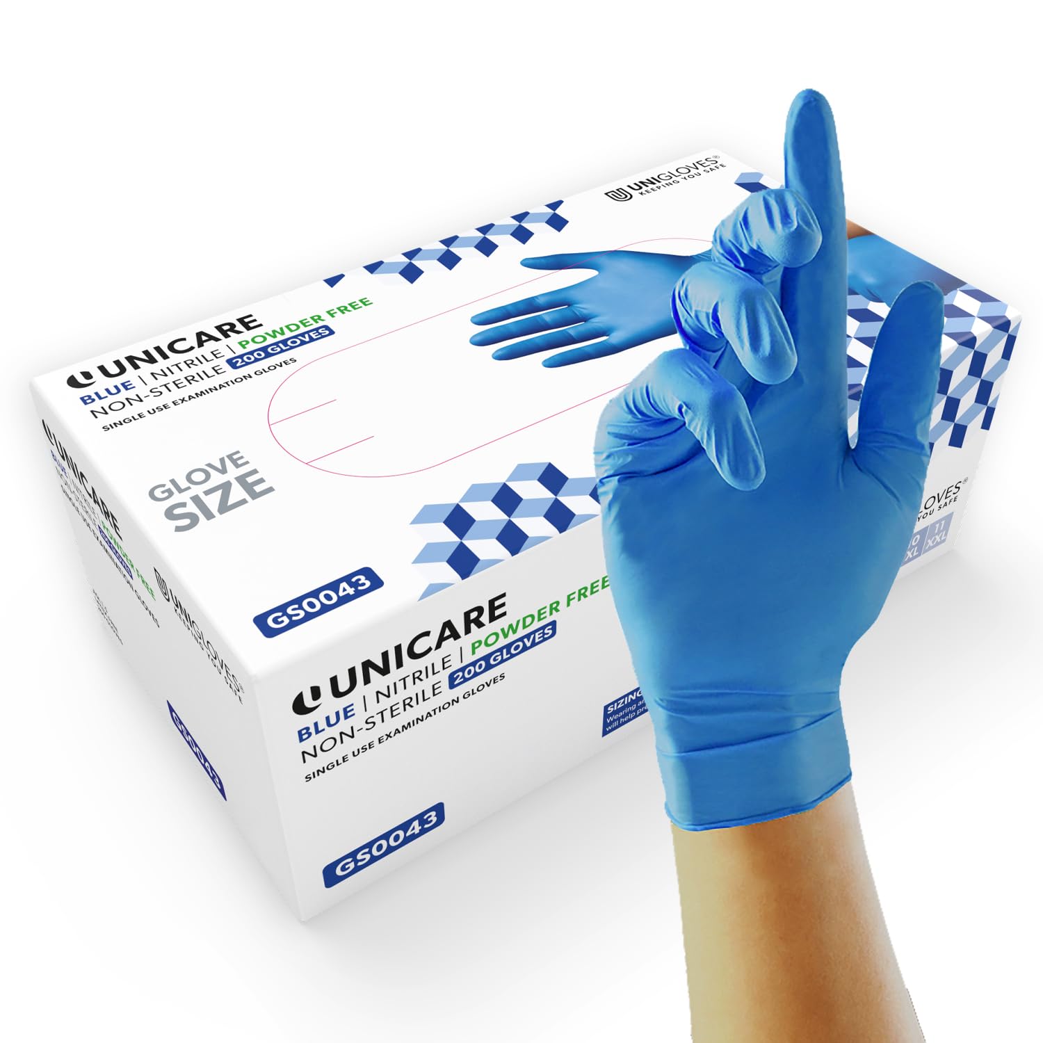 Unigloves Unicare Nitrile Examination Disposable Box of Blue 200 Gloves