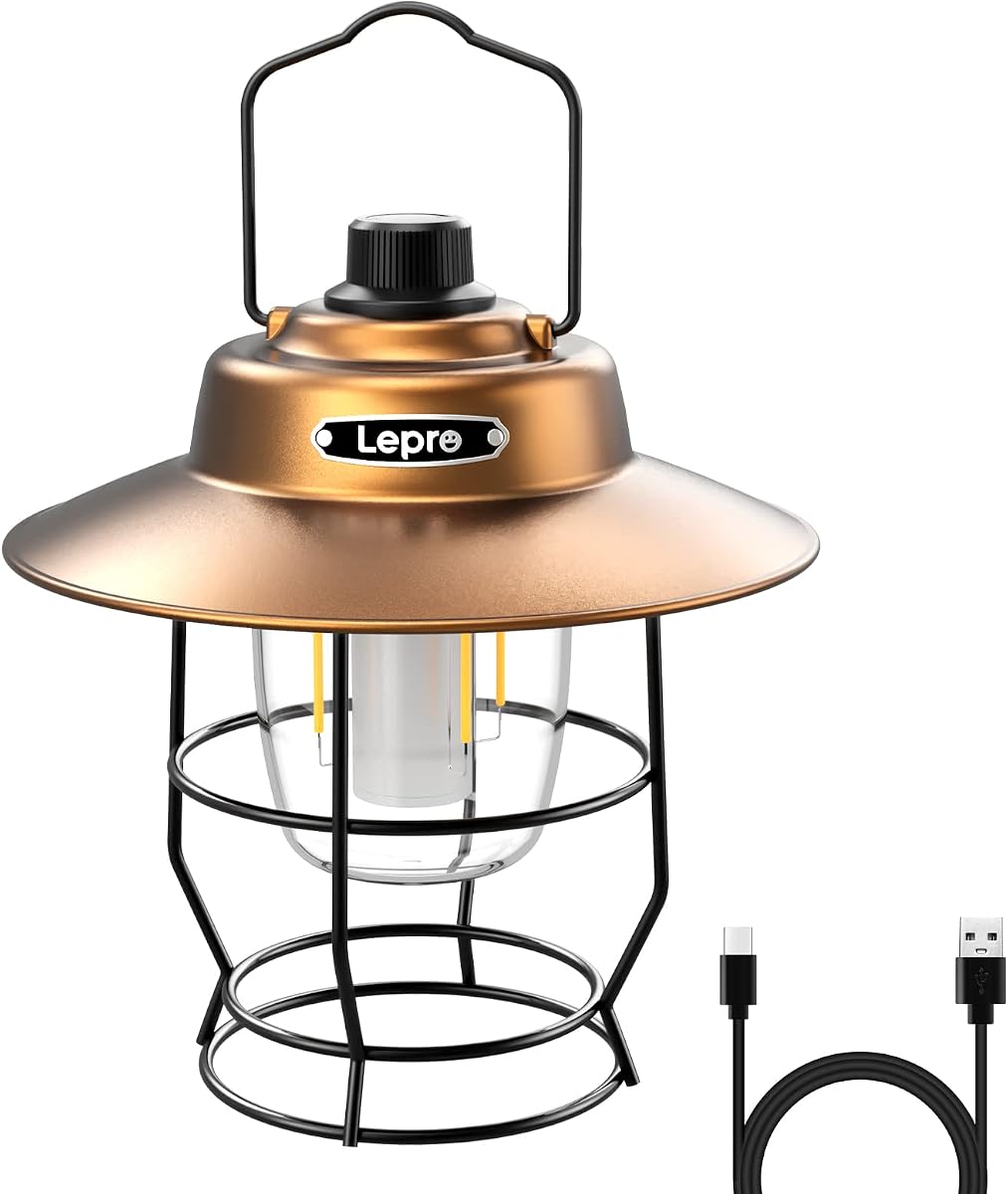 Lepro Linterna de camping LED vintage recargable, banco de energía, decoraciones navideñas, estilo retro, linterna de ferrocarril clásica con control regulable, luz colgante portátil para tienda de campaña, cortes de energía