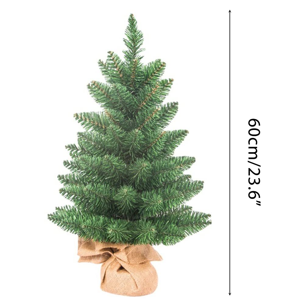 Sapin De Noël Artificiel 60 Cm Avec Base En Lin - Décoration De Table Pour Bureau, Salle à Manger Ou Maison