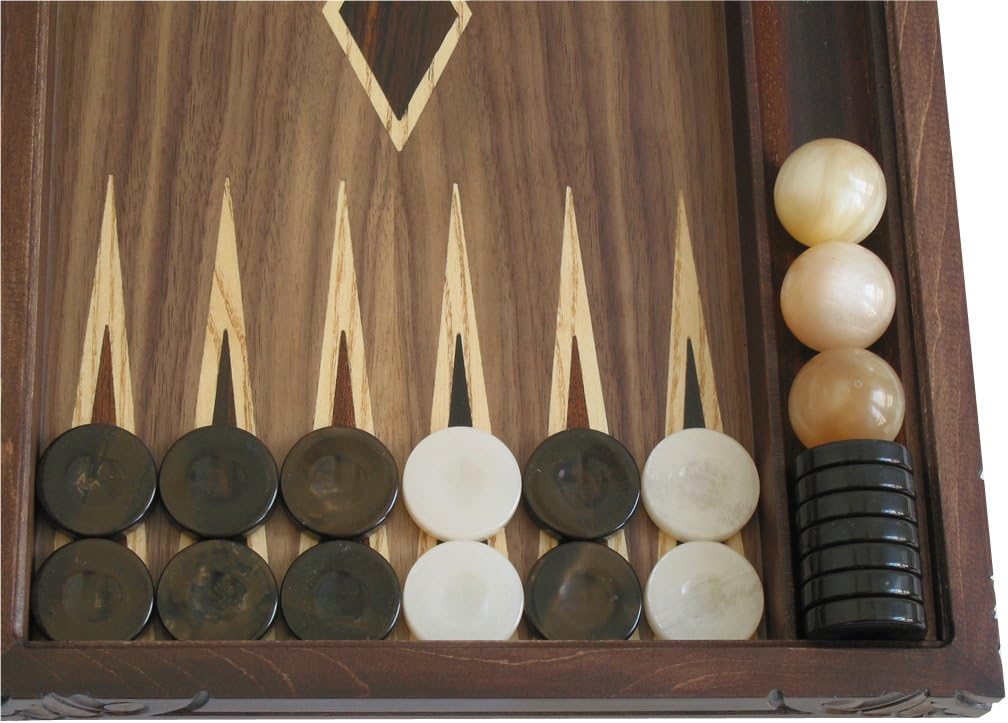 Hand-Carved Maple Backgammon Set with Racks - (Byzantine Eagle Cover) - 19" Wood Case