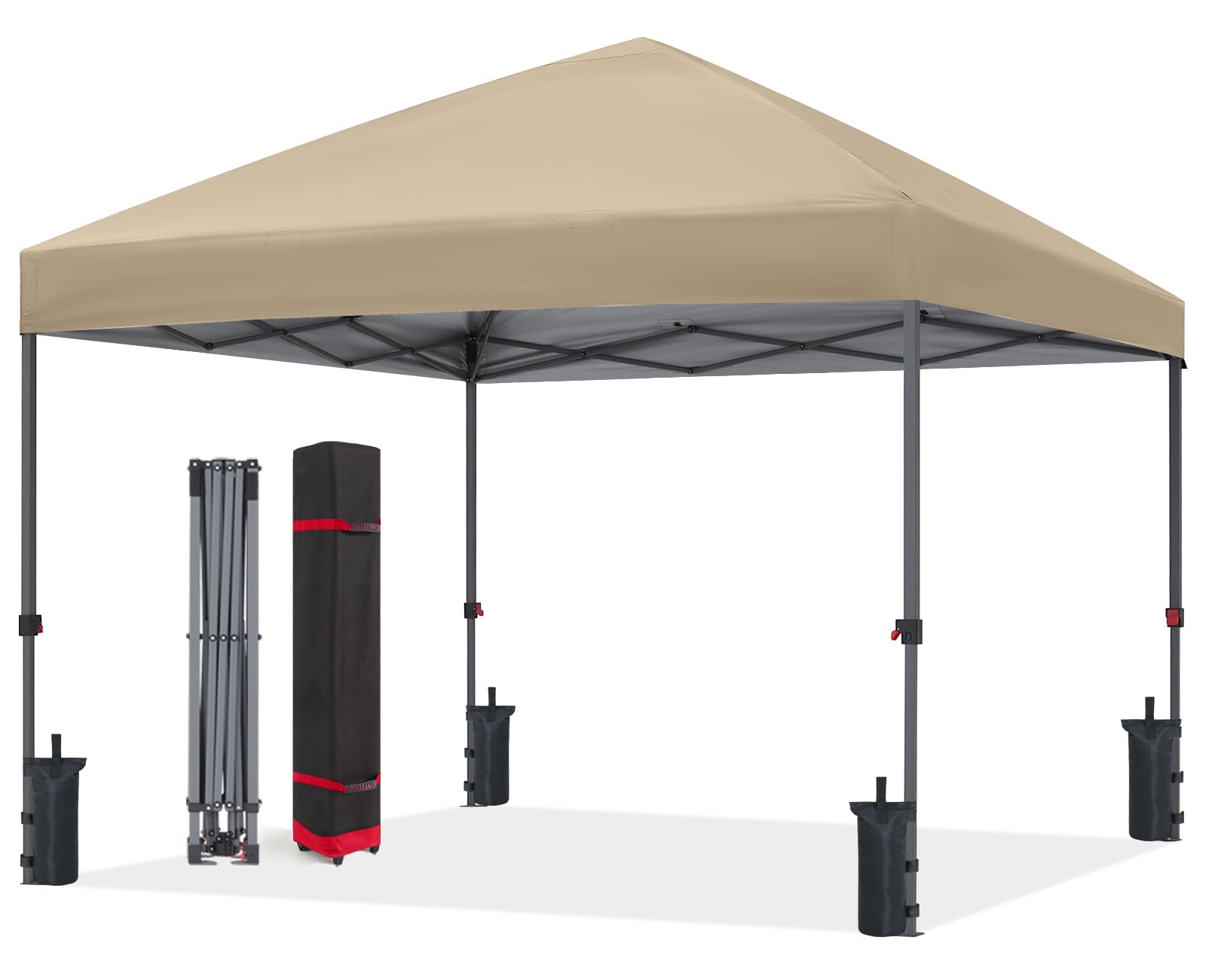ABCCANOPY 10x10 Pop Up Canopy - Outdoor Patio Portable Canopy Tent Gazebo Heavy Duty for Backyard and Deck with 4 Sandbags and 8 Stakes (Light Brown)